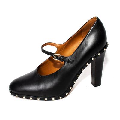 Valentino Size 37.5 Black Leather Heels