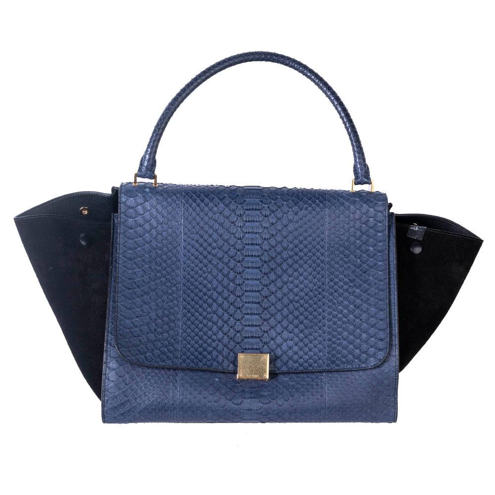  Celine Blue Python Flap Handbag