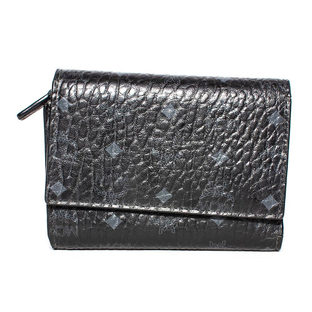  Mcm Black Leather Trifold Wallet