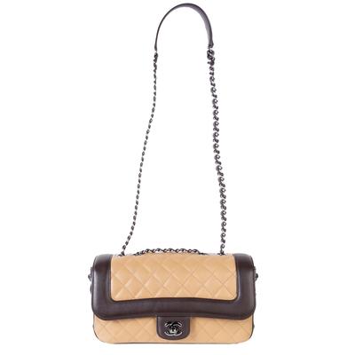 Chanel Tan Quilted Bi-Color Lace Up Flap Handbag 