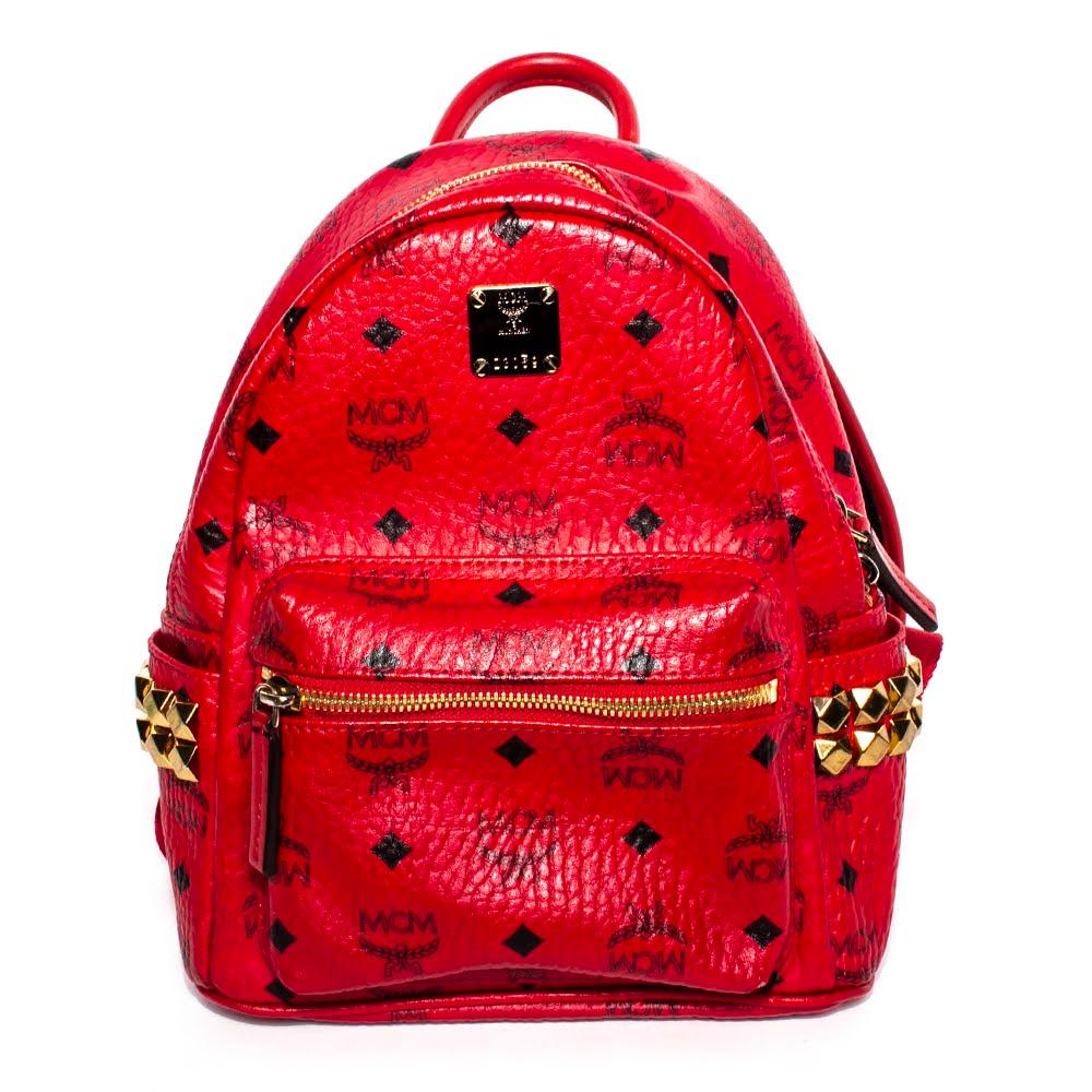  Mcm Red Leather Backpack