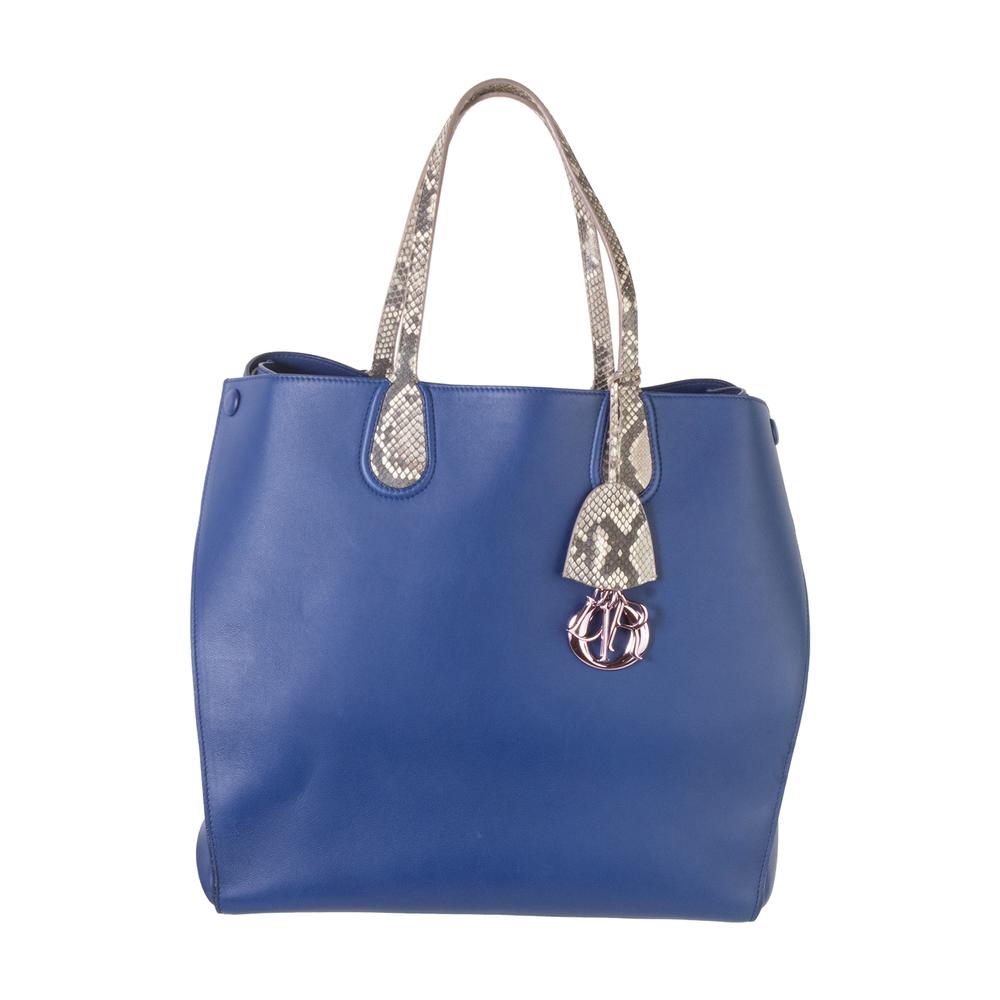  Christian Dior Blue Snake Handle Leather Tote
