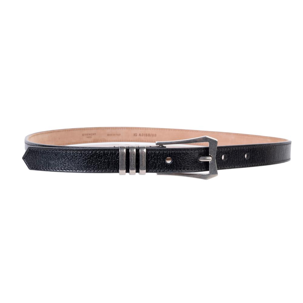  Givenchy Size Small Black Three Bar Metal Buckle Thin Belt