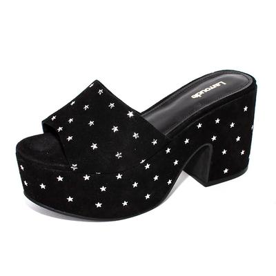 Larroude Size 5 Black Suede Platform Sandals