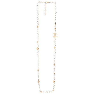 Chanel Marble & Gold Bead CC Strand Necklace