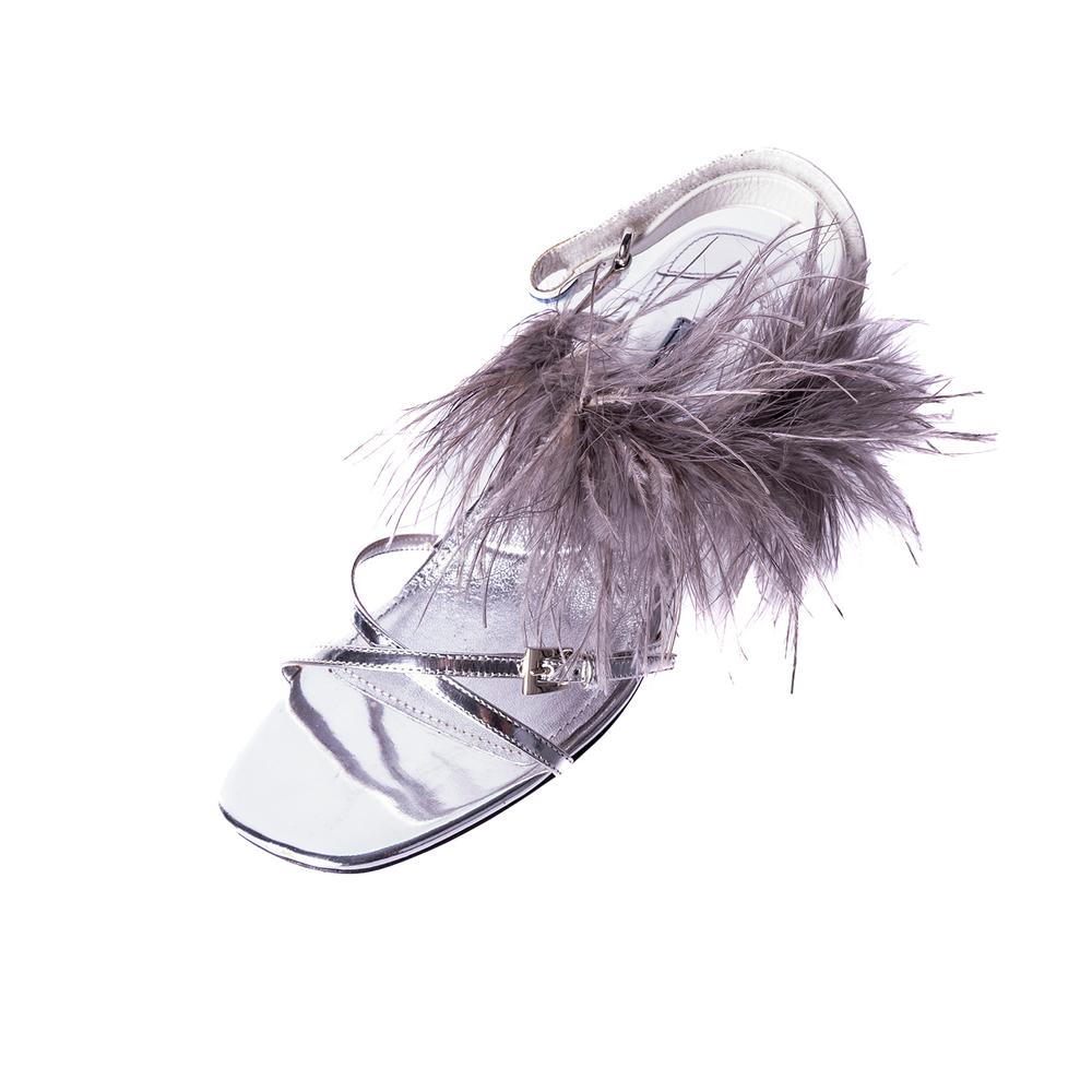  Prada Size 38.5 Silver Feather Slingback Heels