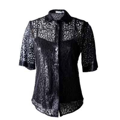 Christian Dior Size 6 Black Lace Button Up Top