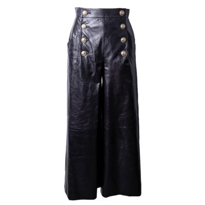 Chanel Size 36 Black Leather Wide Leg Culotte Pants