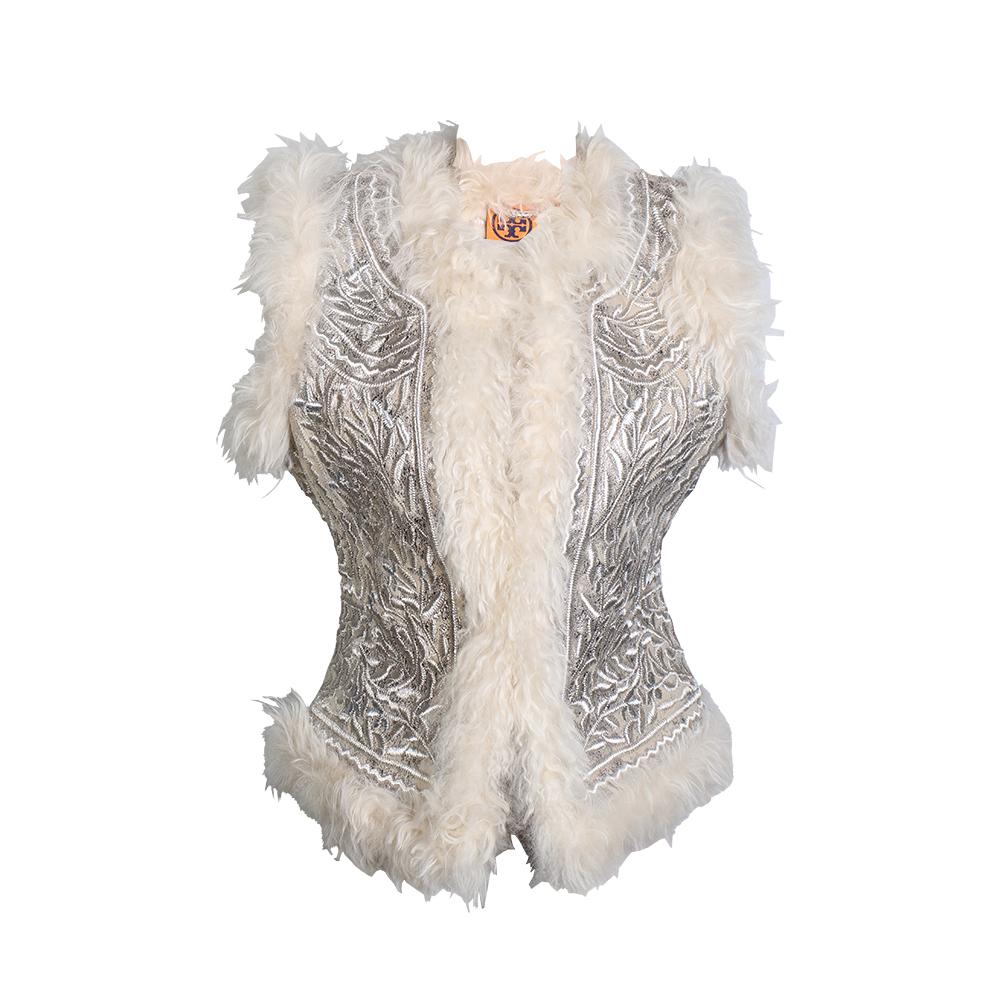  Tory Burch Size Small Leather + Faux Fur Vest