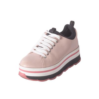 Prada Size 37.5 Pink Leather Platform Lace Up Sneakers 
