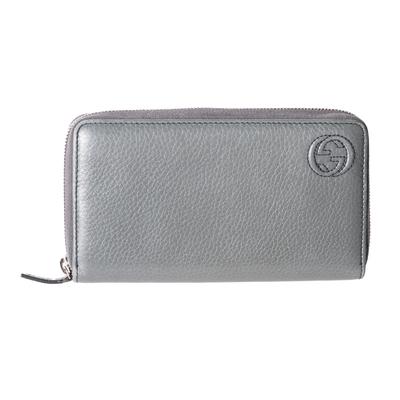 Gucci Grey Zip Around Pebble Leather Wallet