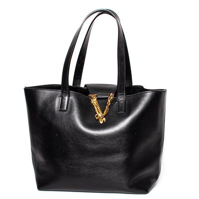 Versace Black Leather Tote Bag