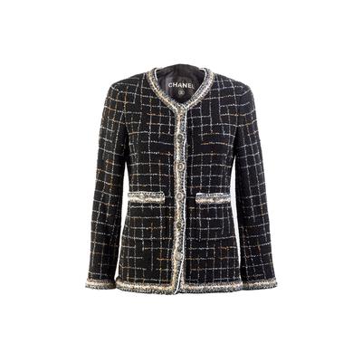 Chanel Size 36 2017 Black Metallic Tweed Pattern Sport Coat 
