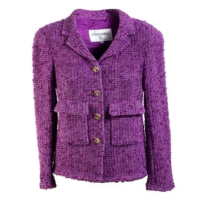 Chanel Size 36 2021 Tweed Purple Button Down Jacket