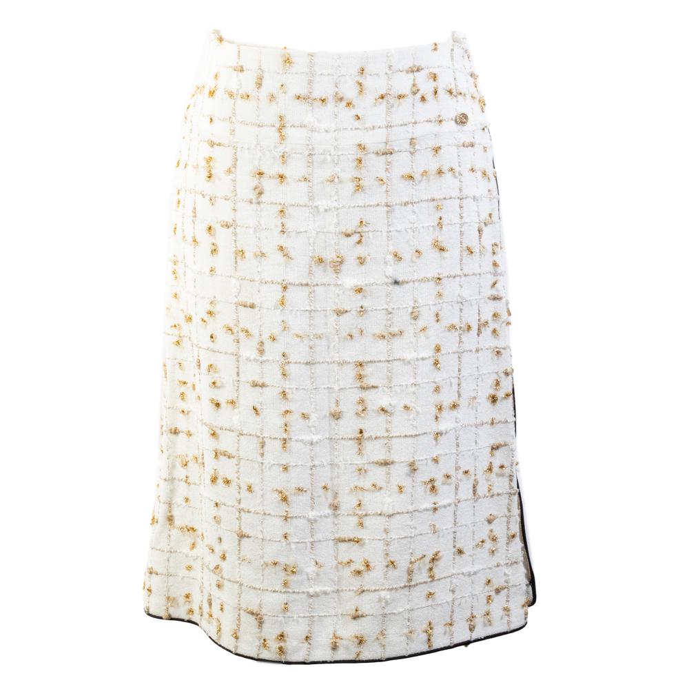  Chanel Size 36 White 2019 Side Zip Skirt
