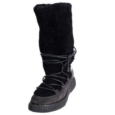 Moncler Size 39 Black Shearling Snow Lace Up Boots