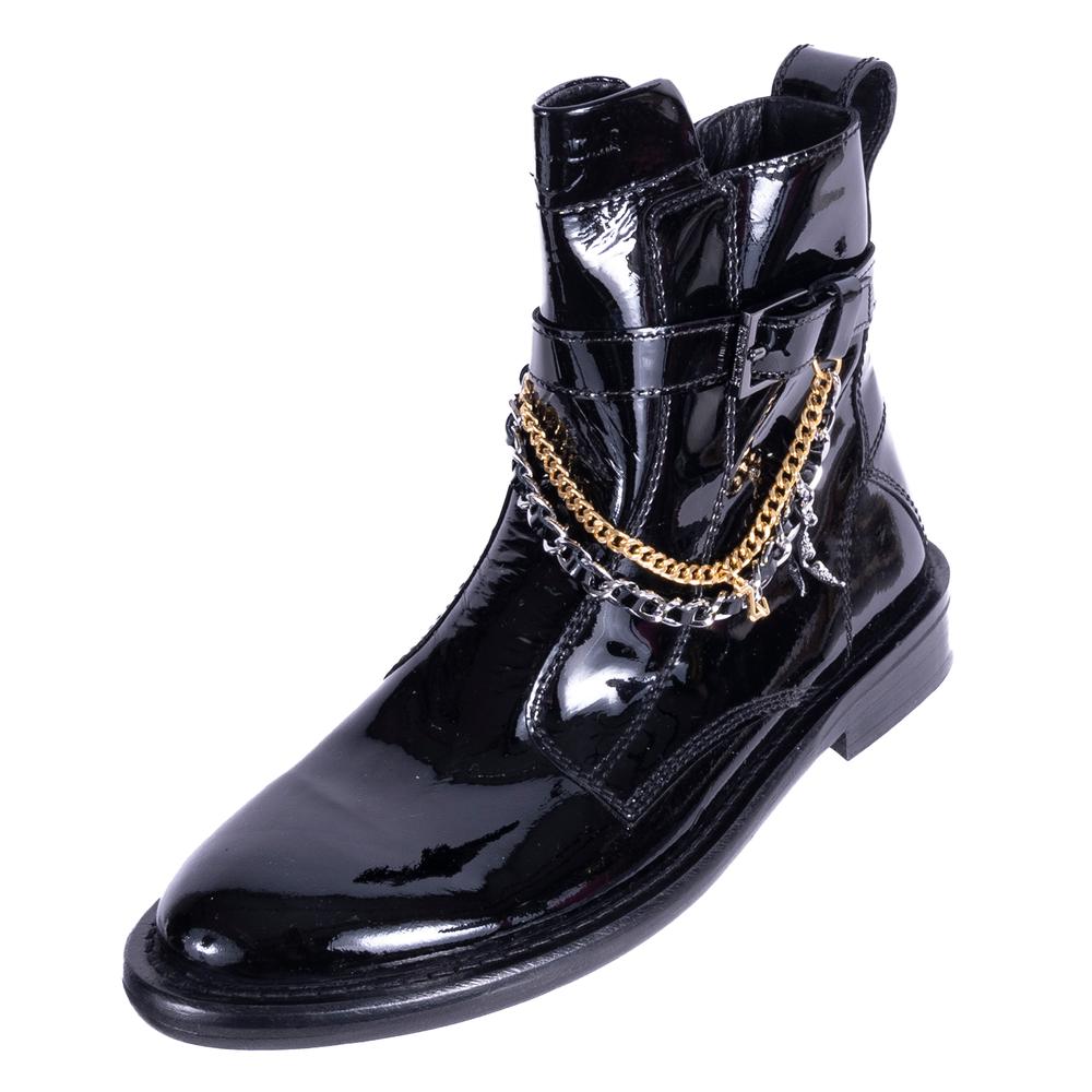  Zadig & Voltaire Size 41 Patent Leather Loop Dual Chain Boots