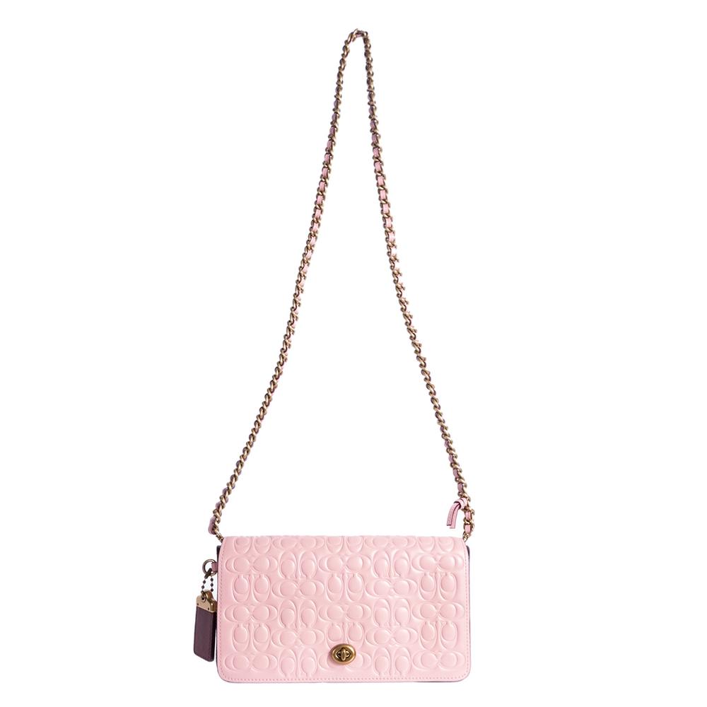  Coach Pink Embossed Sign Dinky Crossbody