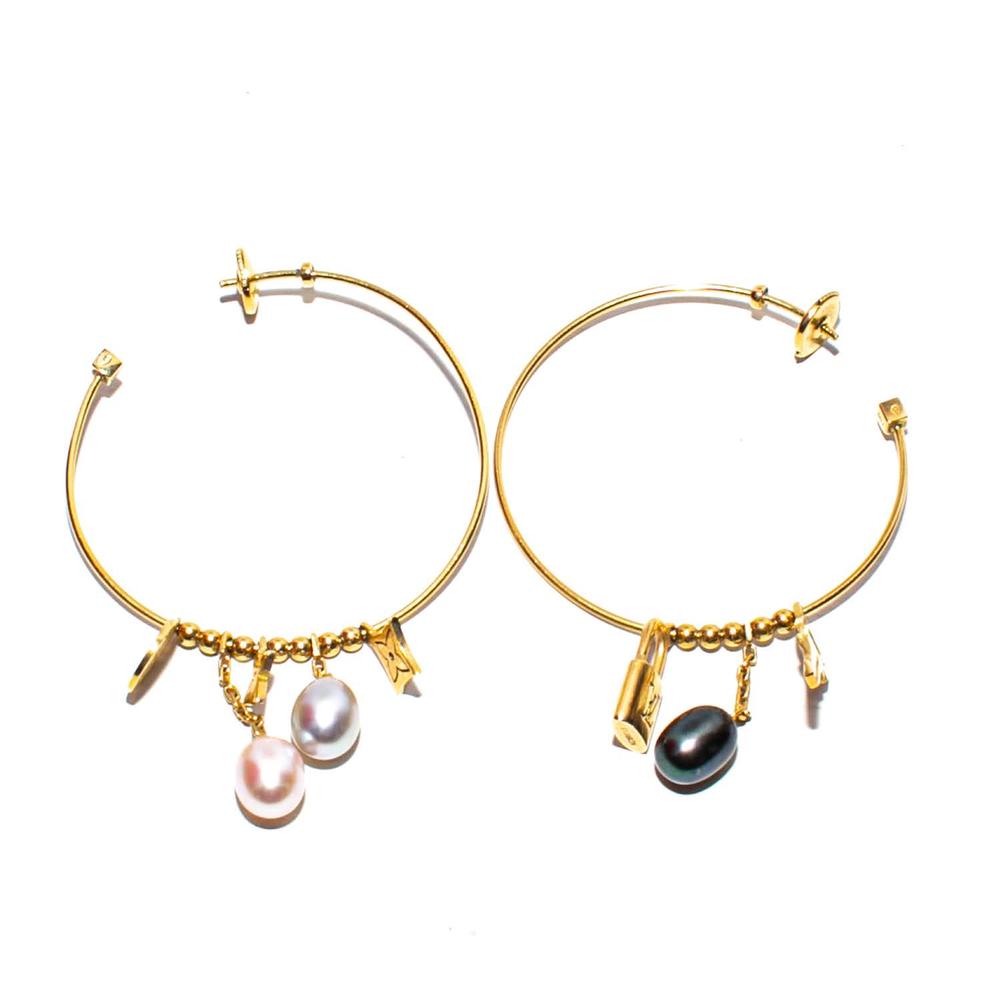  Louis Vuitton 18k Gold Dyed Pearl Hoop Earrings
