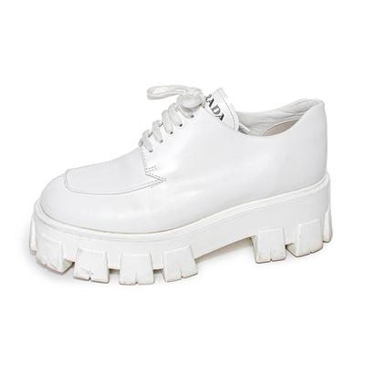 Prada Size 38.5 White Leather Platform Shoes