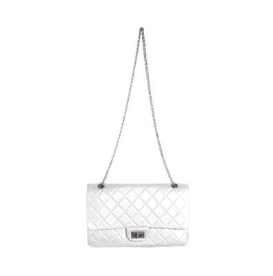 Chanel Silver Large Double Flap Handbag