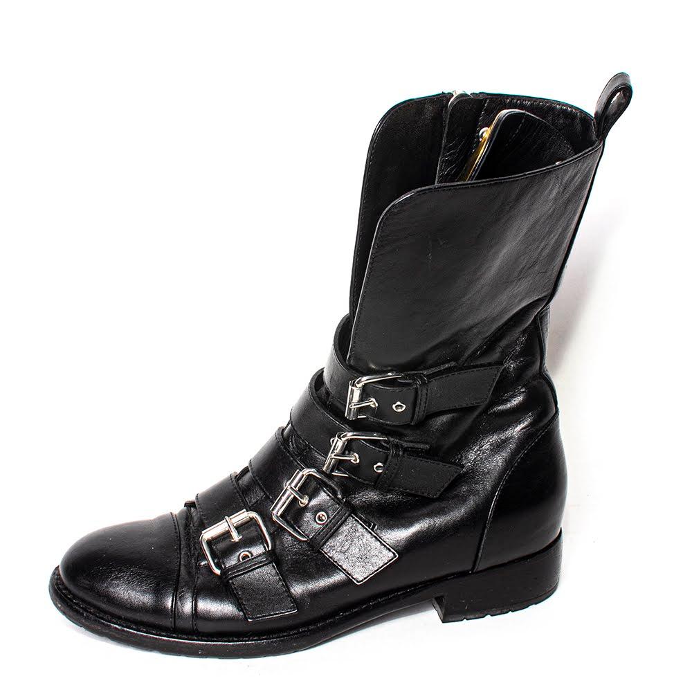  Giuseppe Zanotti Size 37.5 Black Leather Moto Boots