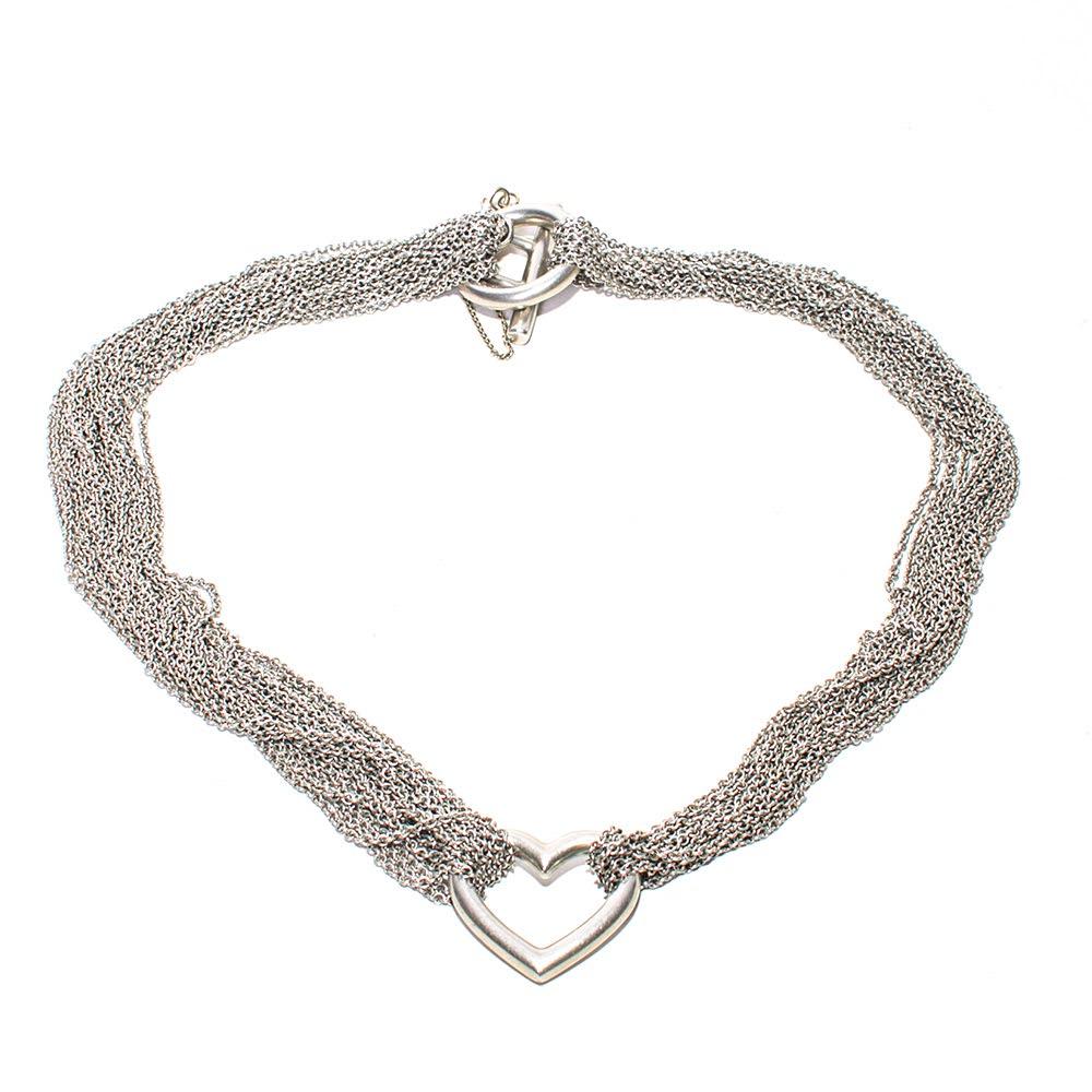  Tiffany & Co.Silver Mesh Open Heart Necklace