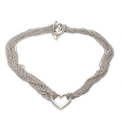 Tiffany & Co. Silver Mesh Open Heart Necklace