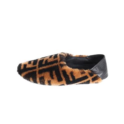 Fendi Size 37 Brown Shearling Slippers