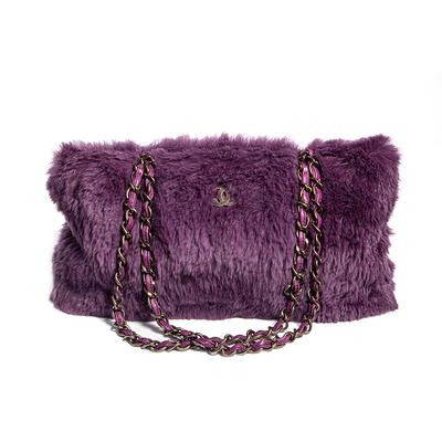 Chanel Medium Purple Rabbit Fur CC Chain Tote Bag