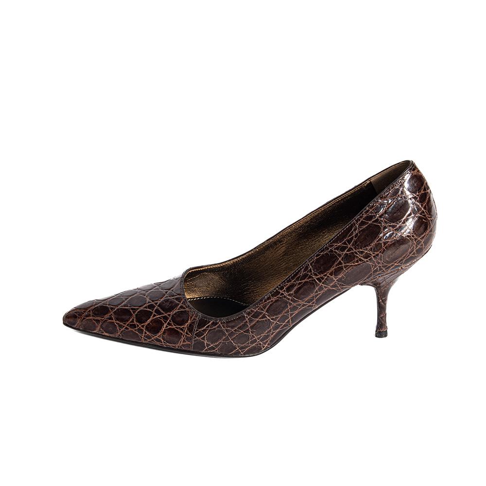  Prada Size 38.5 Brown Leather Caiman High Heels