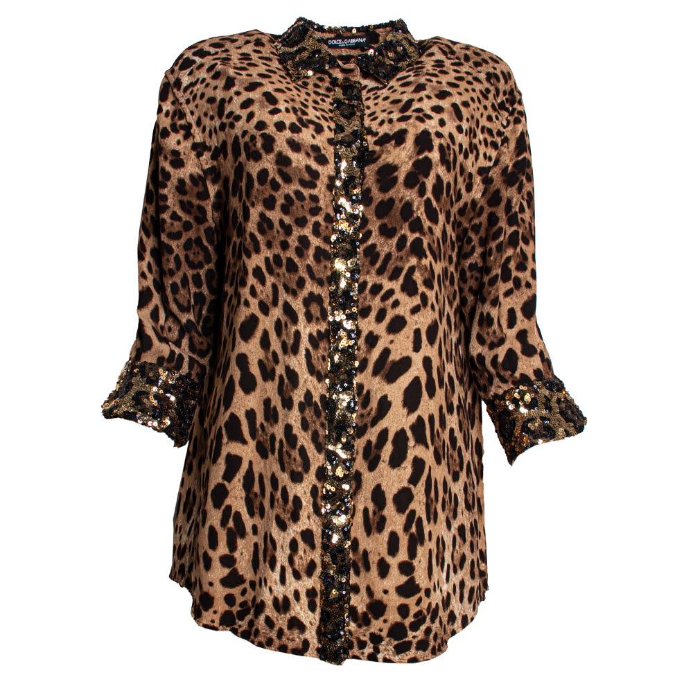  Dolce & Gabbana Size 46 Brown Leopard Print Top