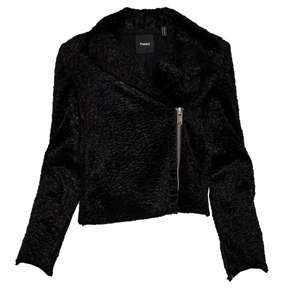  Theory Size 2 Black Faux Fur Moto Jacket