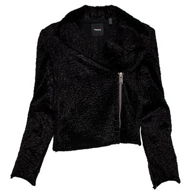 Theory Size 2 Black Faux Fur Moto Jacket