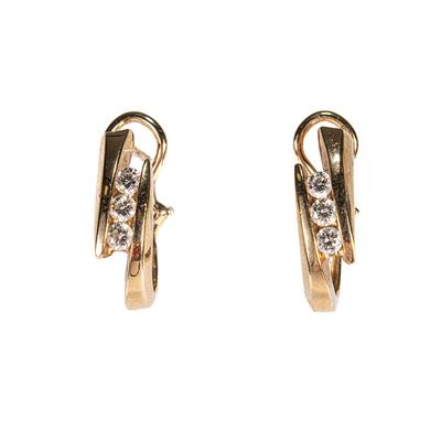 Lana 14K Gold 3 Diamond Hinged Huggie Earrings