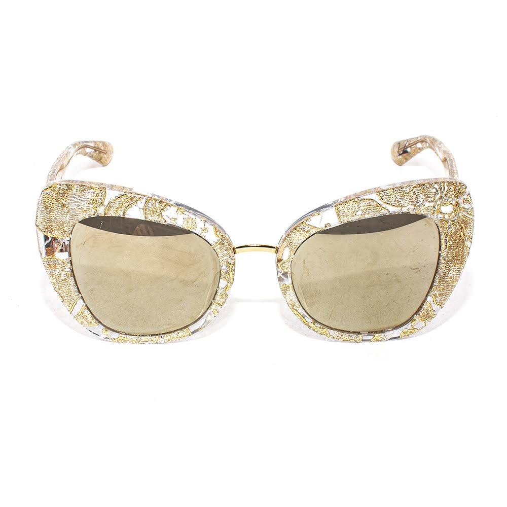  Dolce & Gabbana Gold Lace Cat Eye Sunglasses