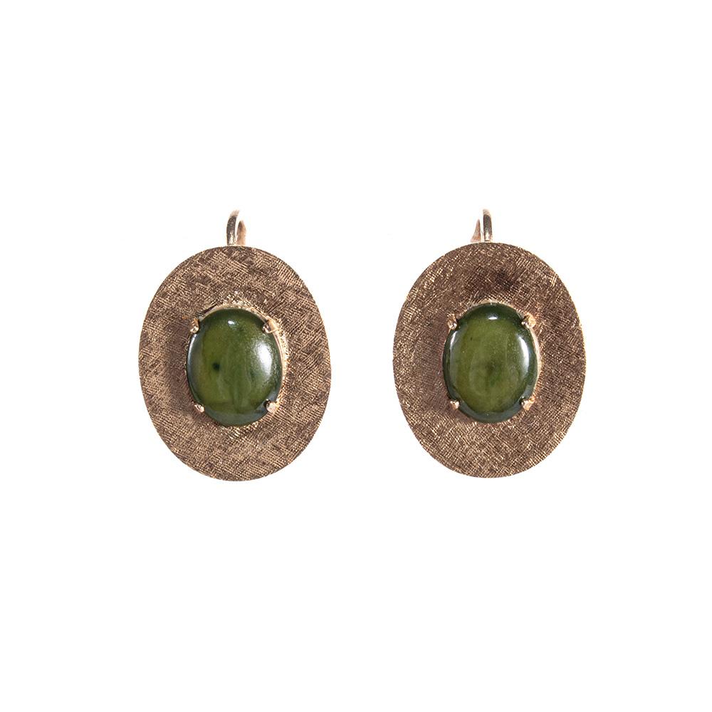  14k Gold Green Stone Clip On Earrings