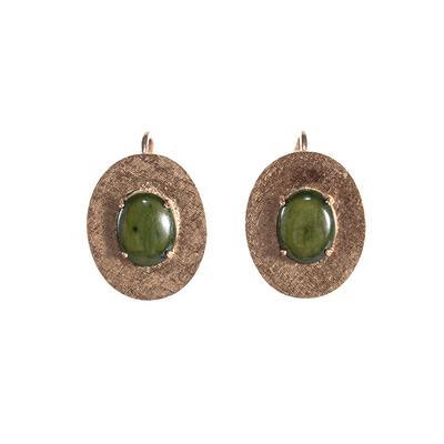 14K Gold Green Stone Clip On Earrings