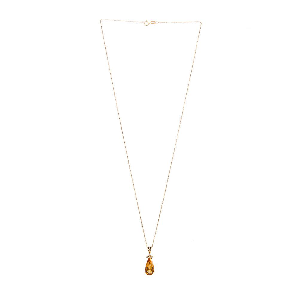  14k Gold Citrine Pendant Necklace With Diamonds