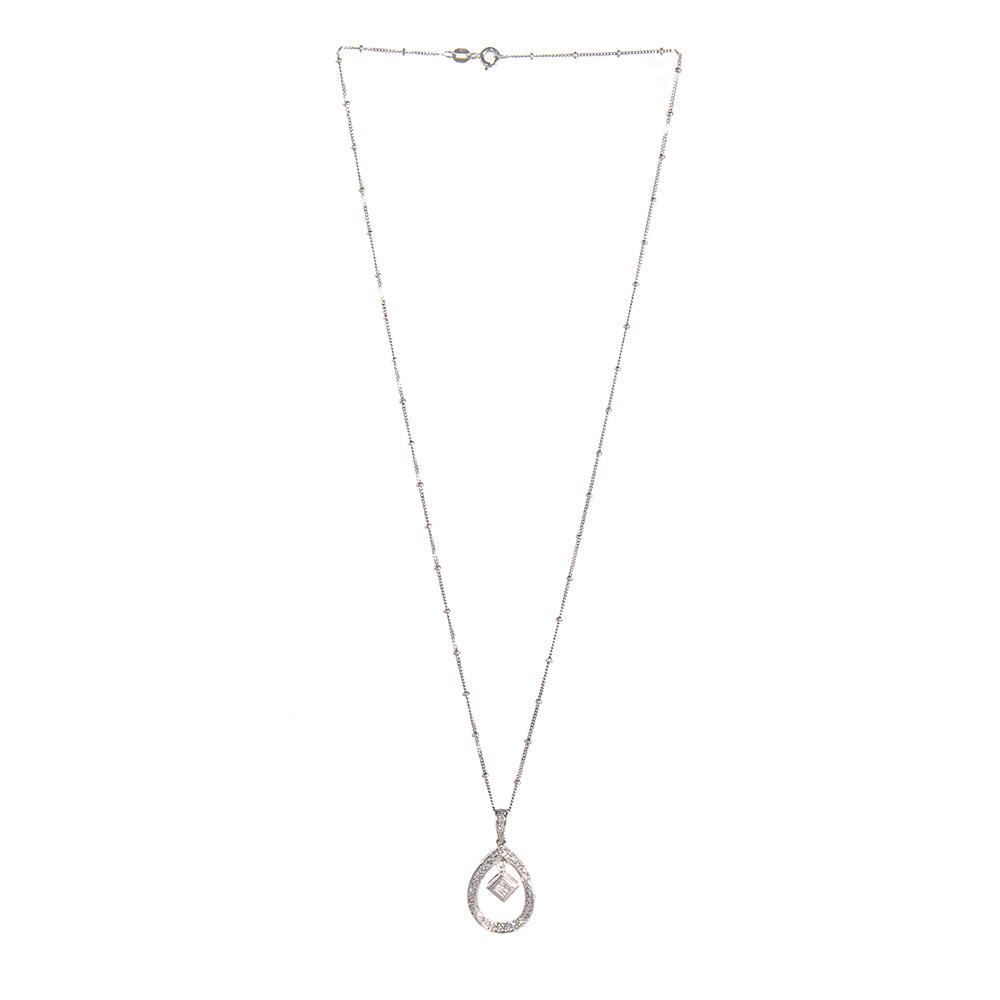  18k White Gold Diamond Pear Pendant Necklace