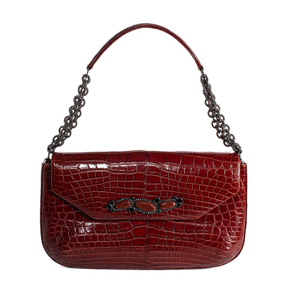  Jada Loveless Burgundy Crocodile Leather Handbag