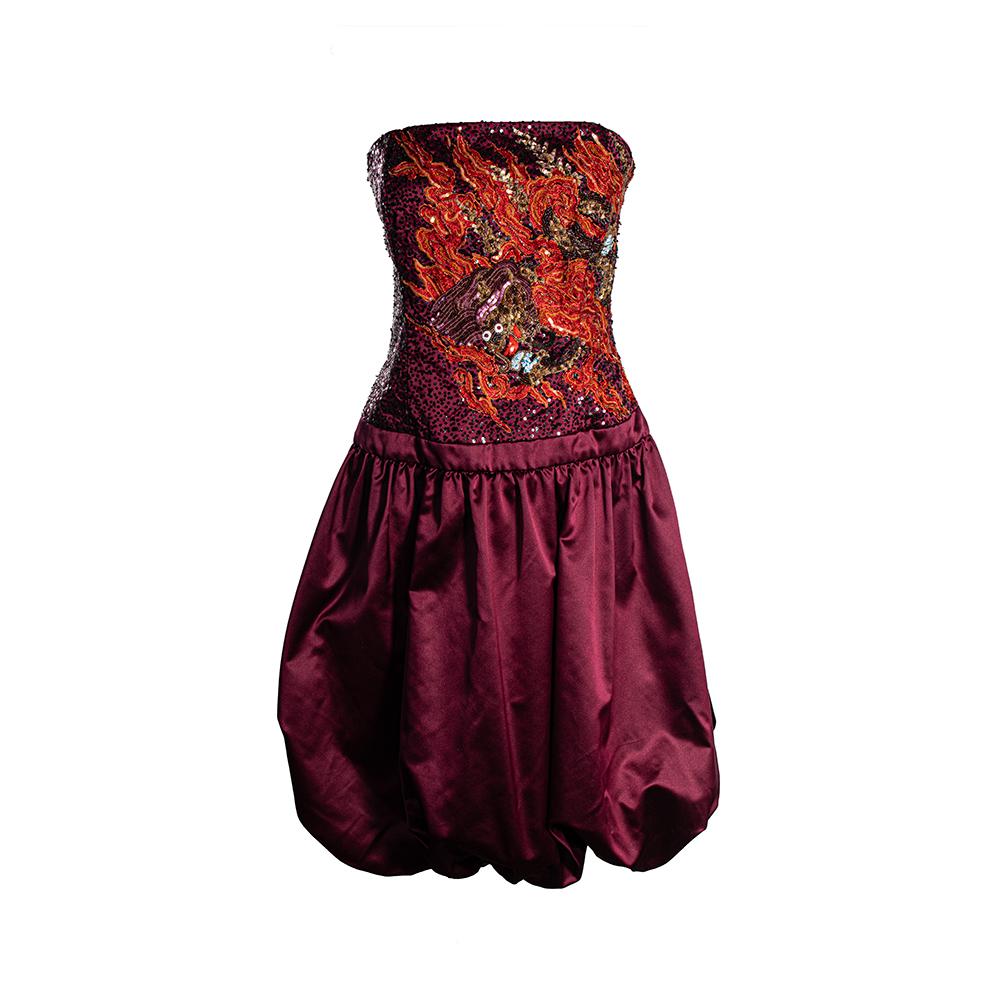  Carolina Herrera Size 12 Burgundy Short Strapless Dress