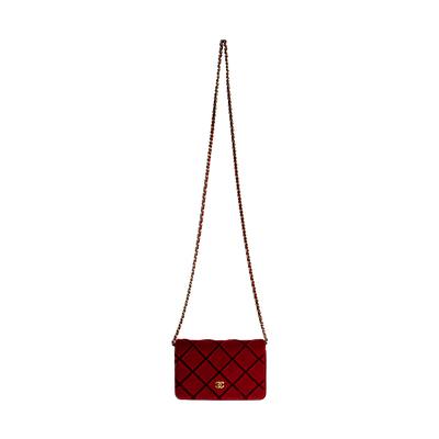 Chanel Size Small Red Velvet Quilted Wallet Chain Handbag