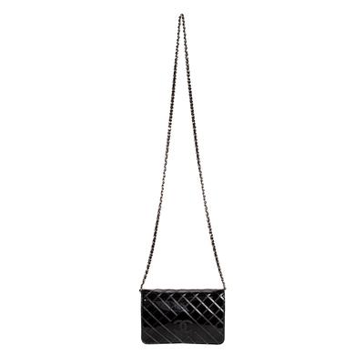 Chanel Size Small Black Laser Engraved Wallet Chain Handbag