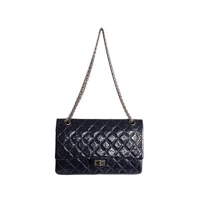  Chanel Size Medium Blue Quilted Glazed Calfskin Flap Handbag