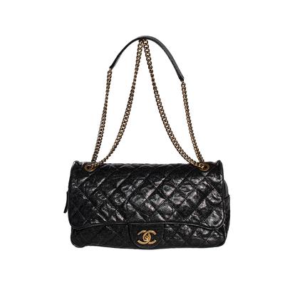 Chanel Size Medium Black Tumbled Caviar Quilted Flap Handbag