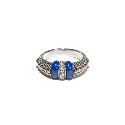 Lagos Size 6 925 Silver Blue and Diamond Ring