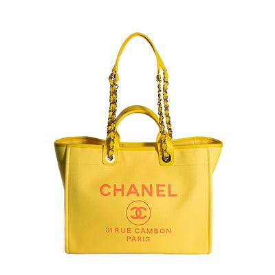 Chanel Size XL Yellow Neon Canvas Deauville With Insert