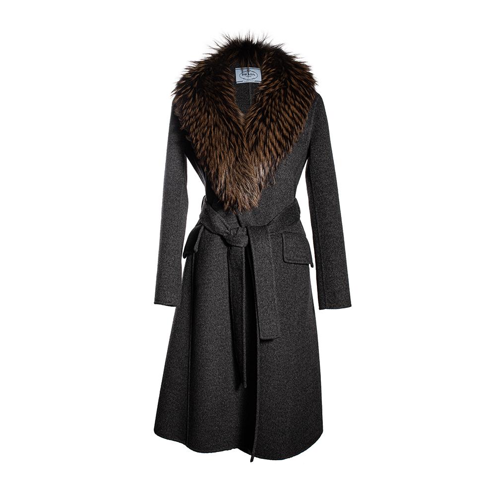 Prada Size 40 Grey Long Fur Coat
