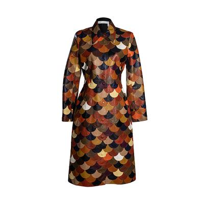 Chloe Size 40 Multicolor Layered Scalloped Patchwork Leather Coat